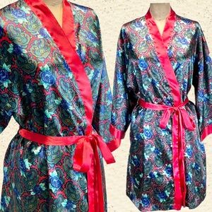 VINTAGE Victoria’s Secret silky wrap robe midi‎ floral rose paisley 80s lingerie